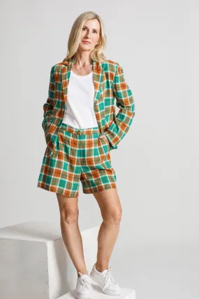 Nice Things Multicolour Check Linen Shorts Shiny Green