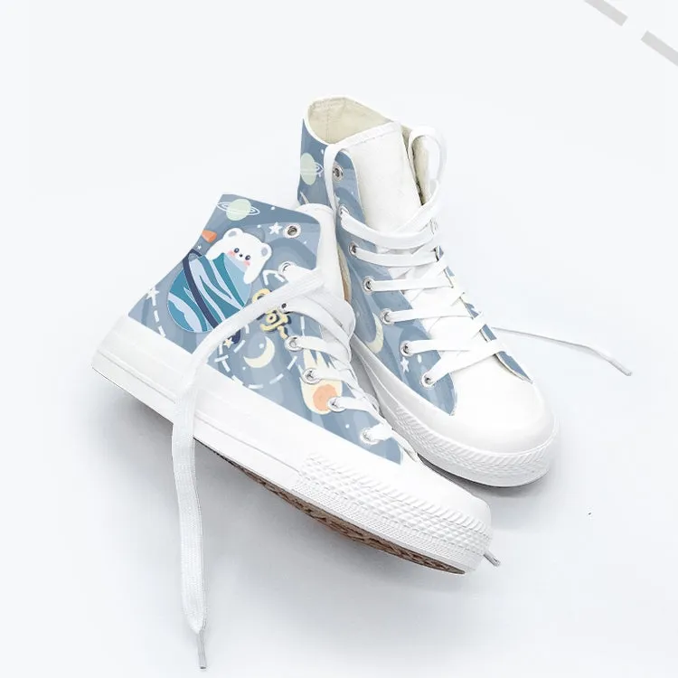 Original Design Hand-Painted Couple of High-Top Canvas Shoes