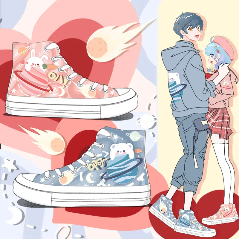 Original Design Hand-Painted Couple of High-Top Canvas Shoes