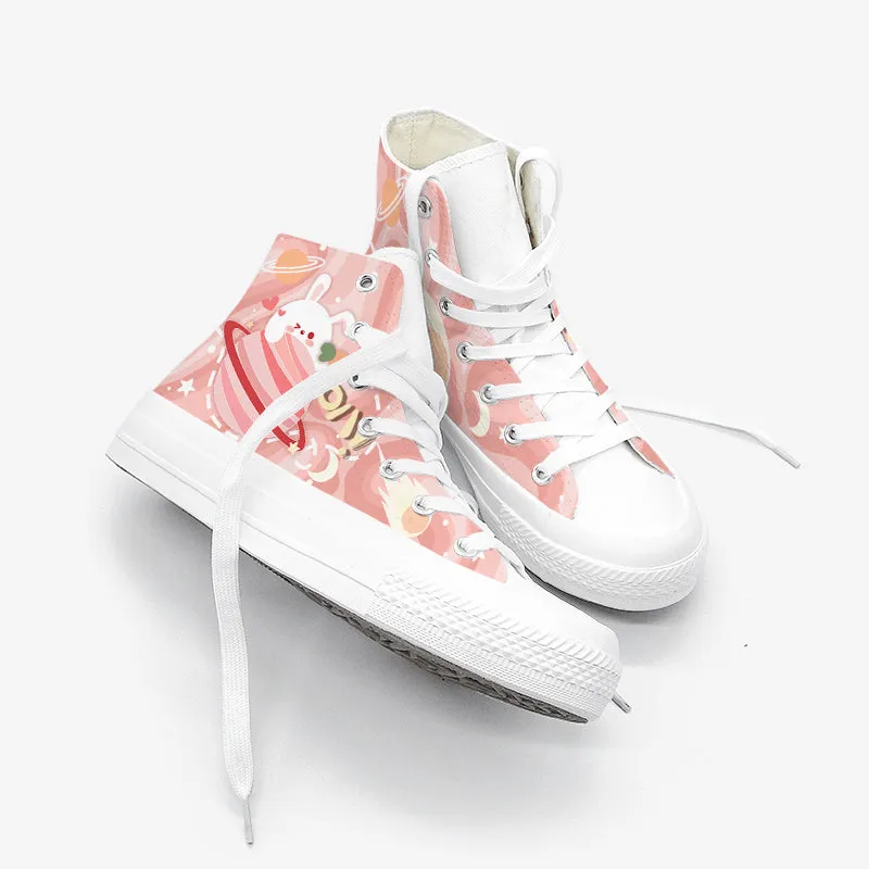 Original Design Hand-Painted Couple of High-Top Canvas Shoes