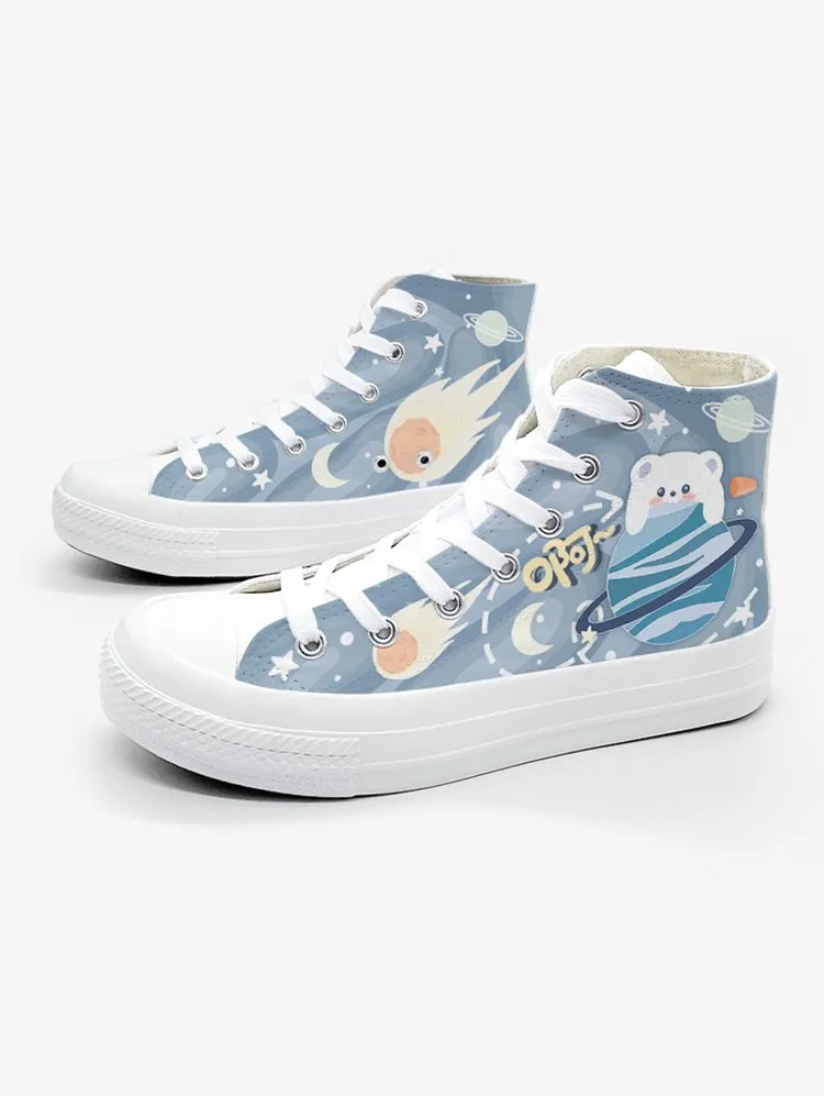 Original Design Hand-Painted Couple of High-Top Canvas Shoes