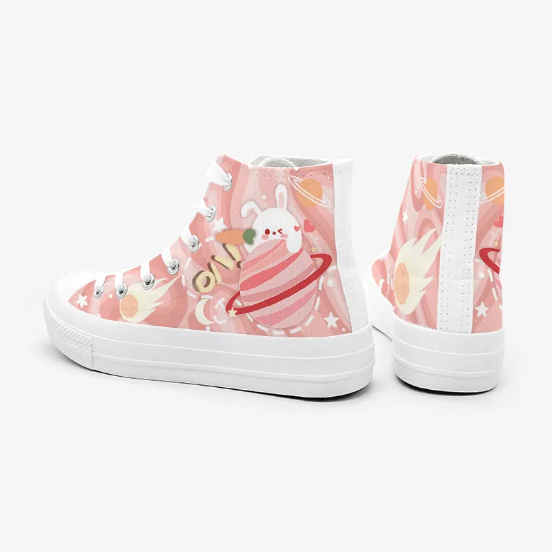 Original Design Hand-Painted Couple of High-Top Canvas Shoes