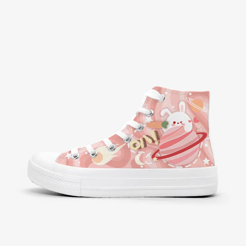 Original Design Hand-Painted Couple of High-Top Canvas Shoes