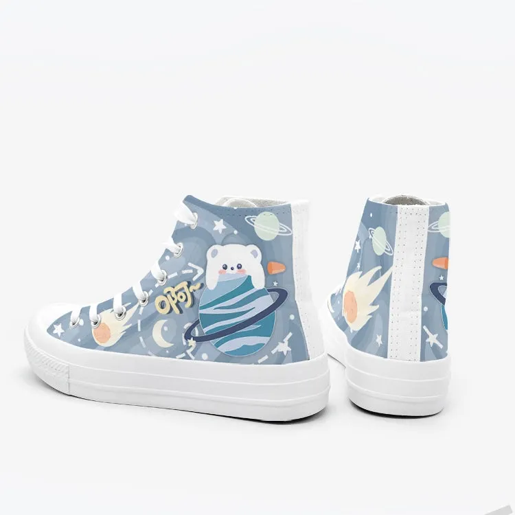 Original Design Hand-Painted Couple of High-Top Canvas Shoes