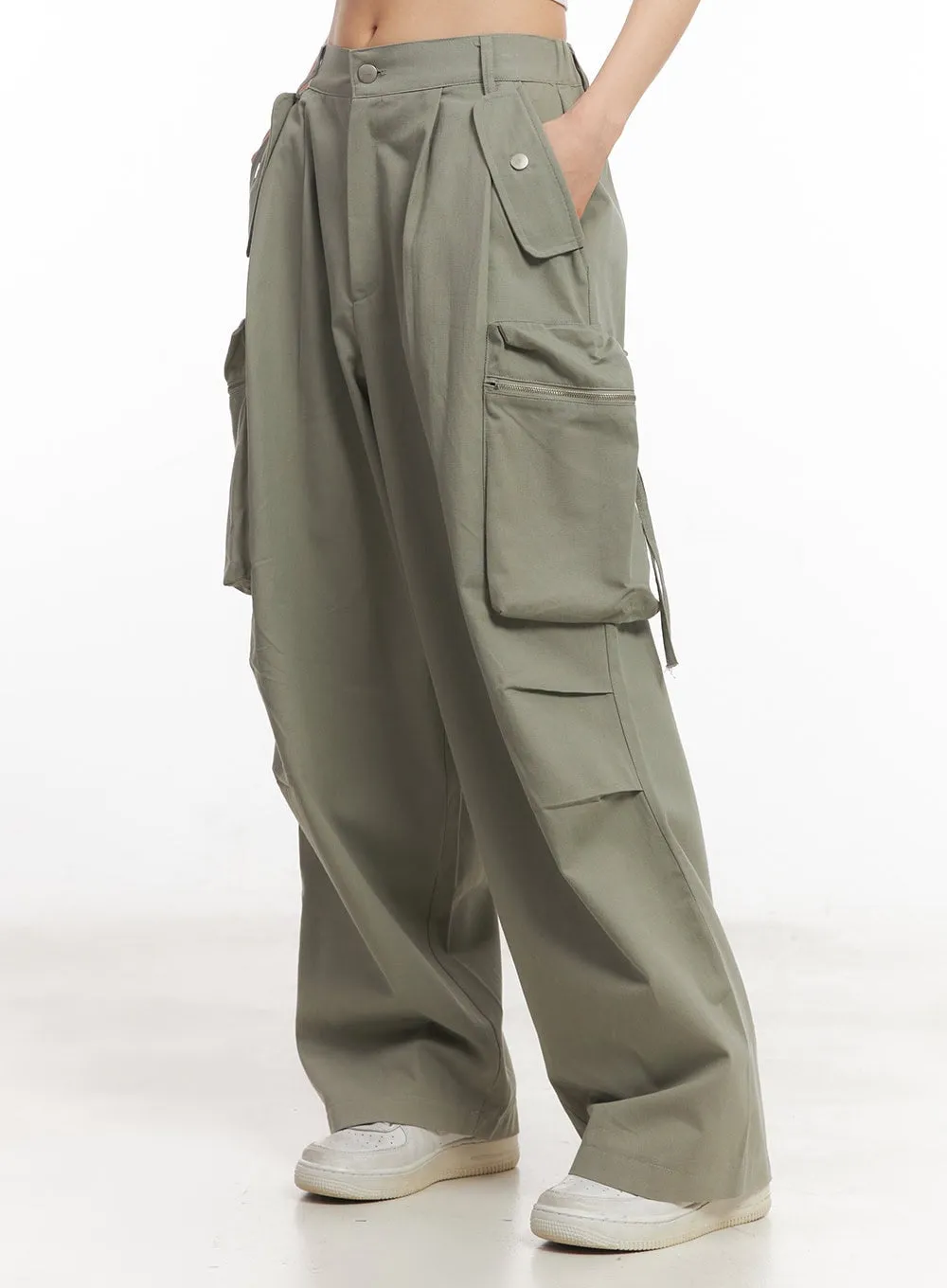Pintuck Cotton Cargo Baggy Pants CA504
