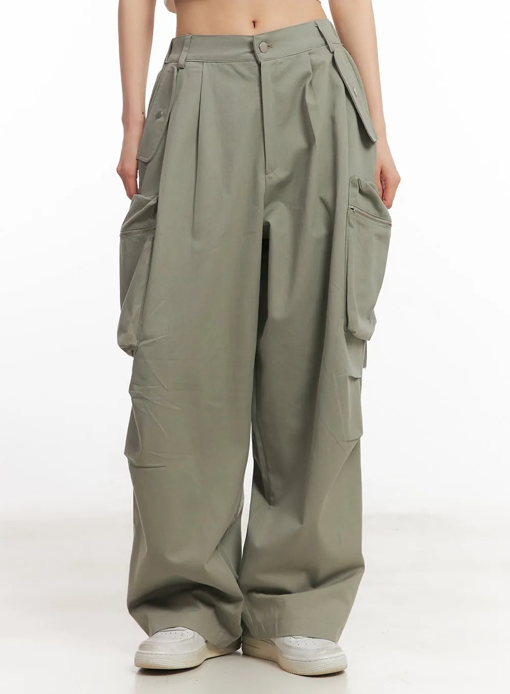 Pintuck Cotton Cargo Baggy Pants CA504