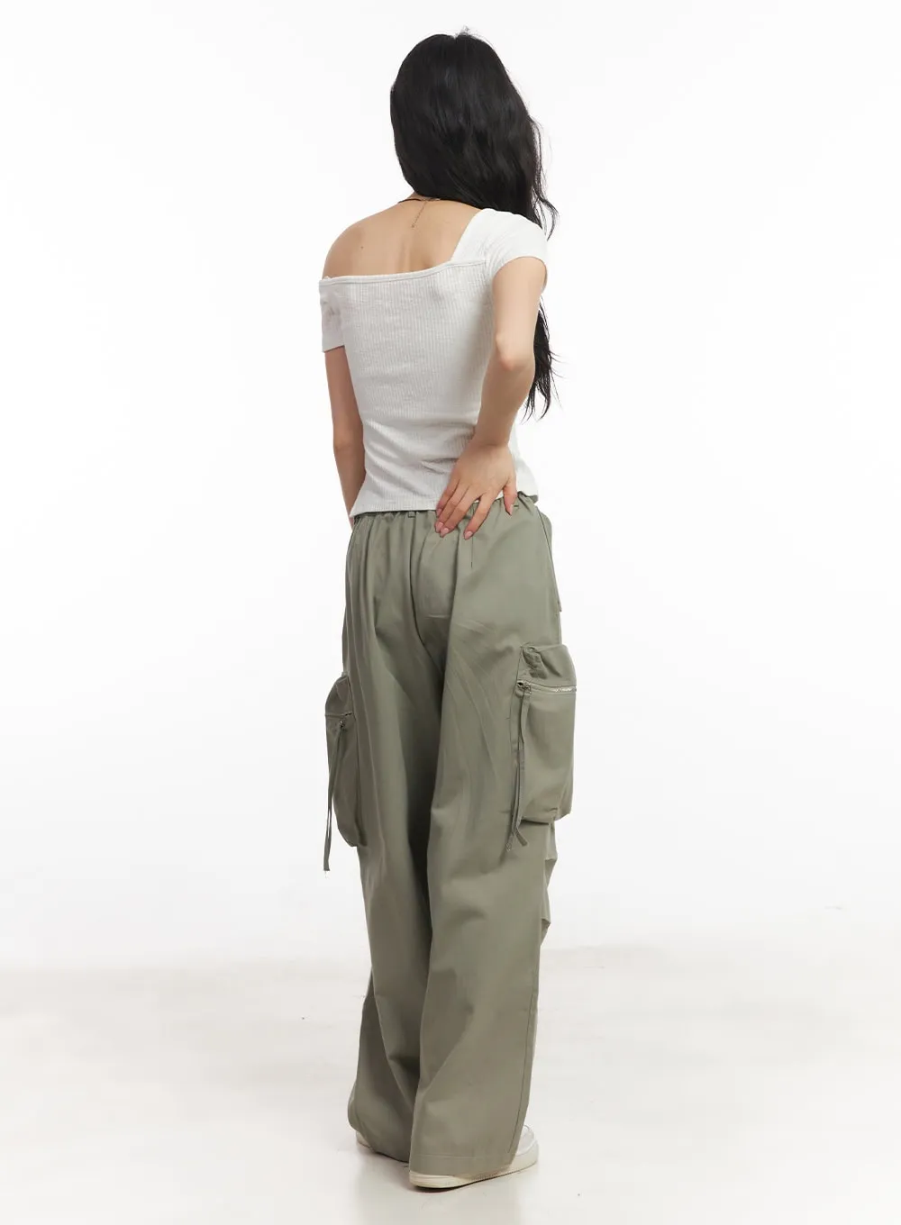 Pintuck Cotton Cargo Baggy Pants CA504