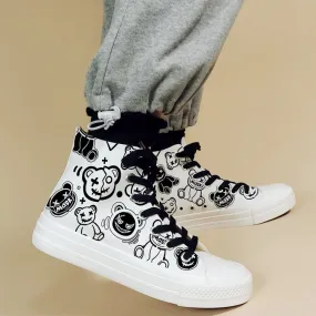 Retro Cartoon Bear Graffiti High-Top Canvas Shoes