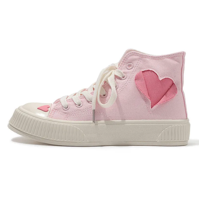 Retro Girl Pink Love High-top Canvas Shoes