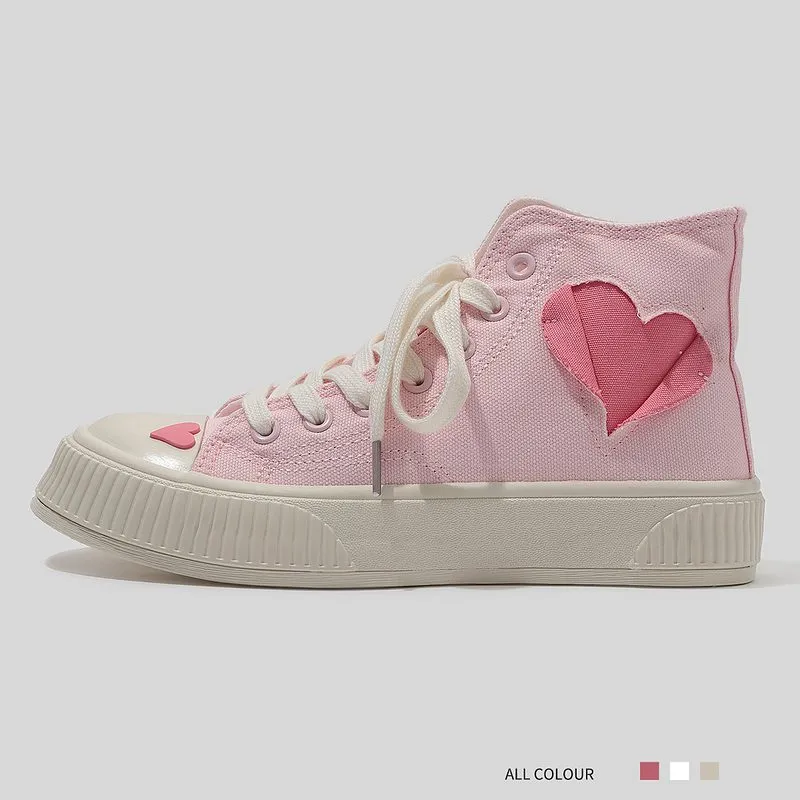 Retro Girl Pink Love High-top Canvas Shoes