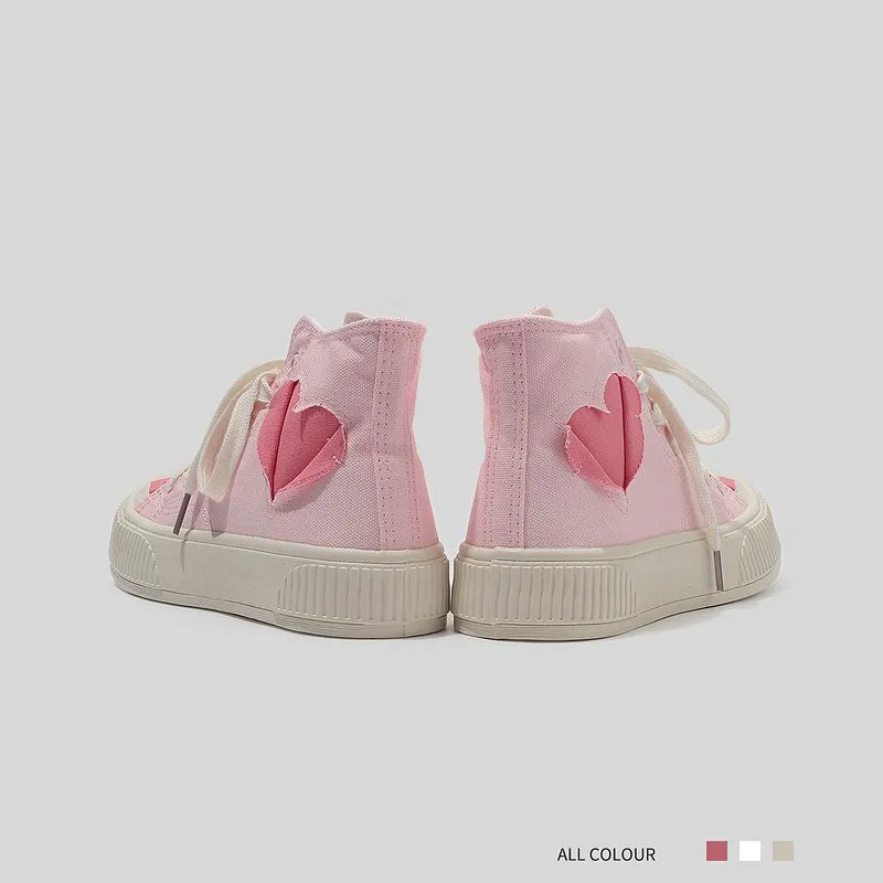 Retro Girl Pink Love High-top Canvas Shoes