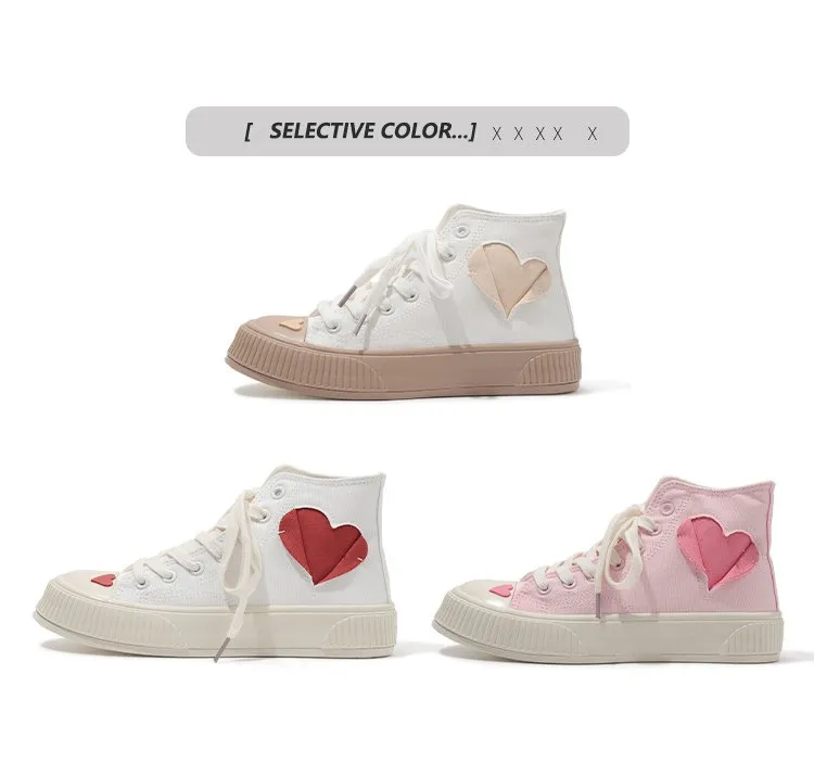 Retro Girl Pink Love High-top Canvas Shoes