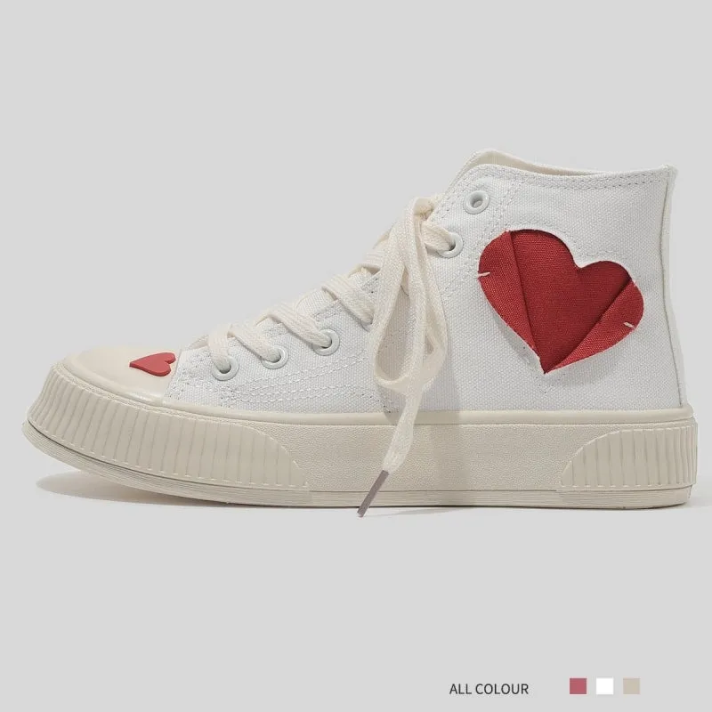 Retro Girl Pink Love High-top Canvas Shoes