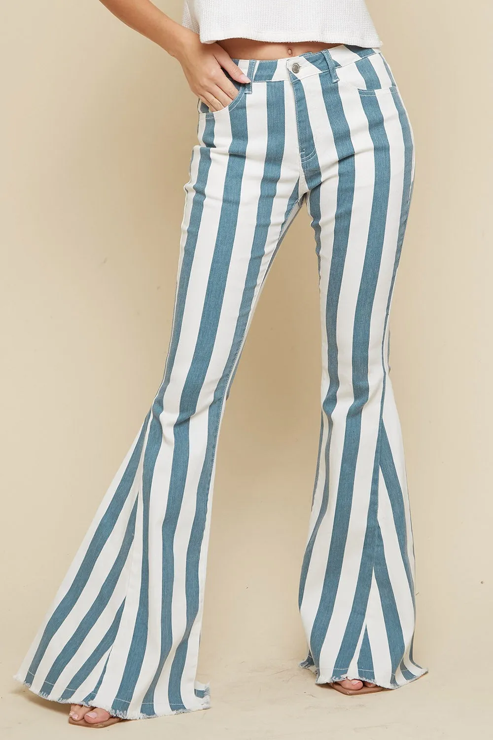 Serendipity Striped Flare Jeans in Deep Teal