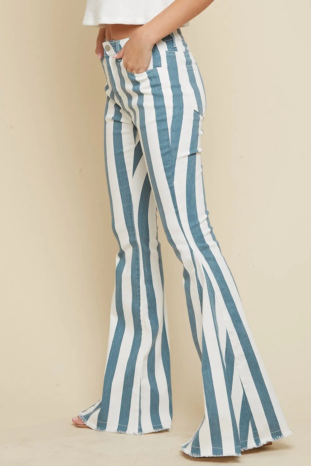 Serendipity Striped Flare Jeans in Deep Teal
