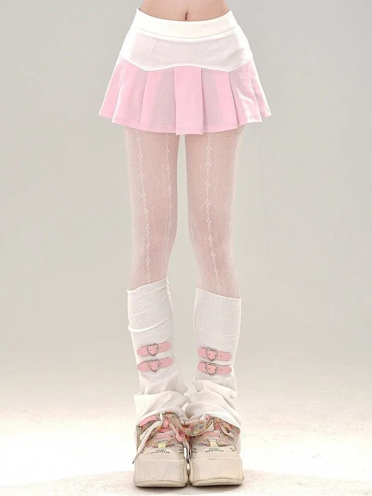 Skirt Pink Mini Colorblock Pleated White