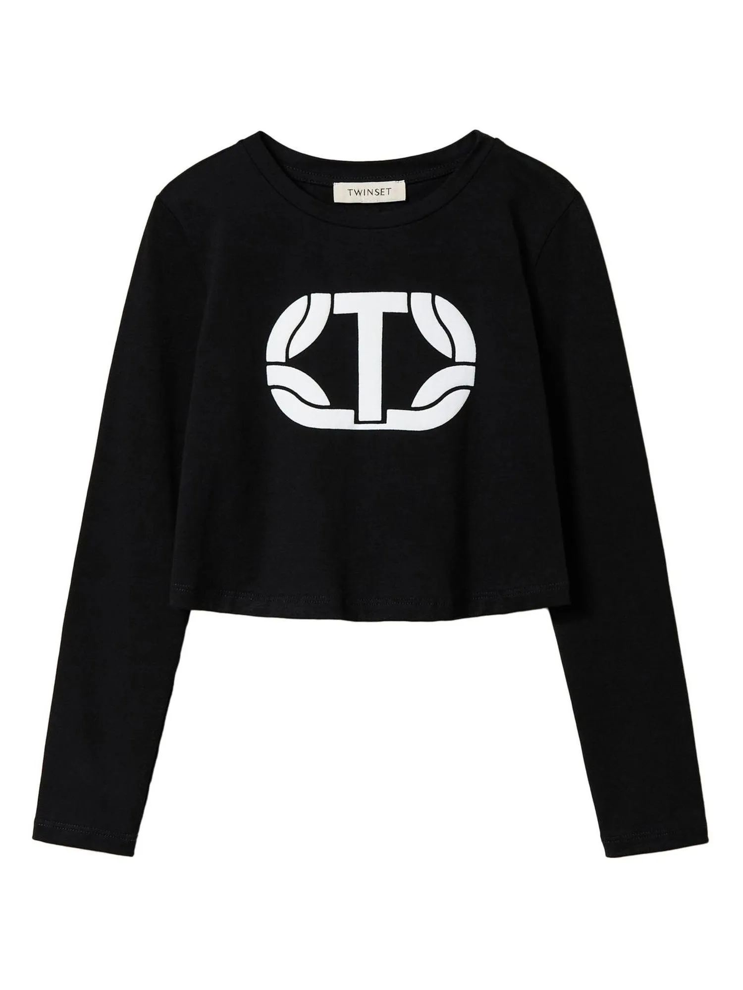 Twinset - Girls’ black cropped t-shirt with logo