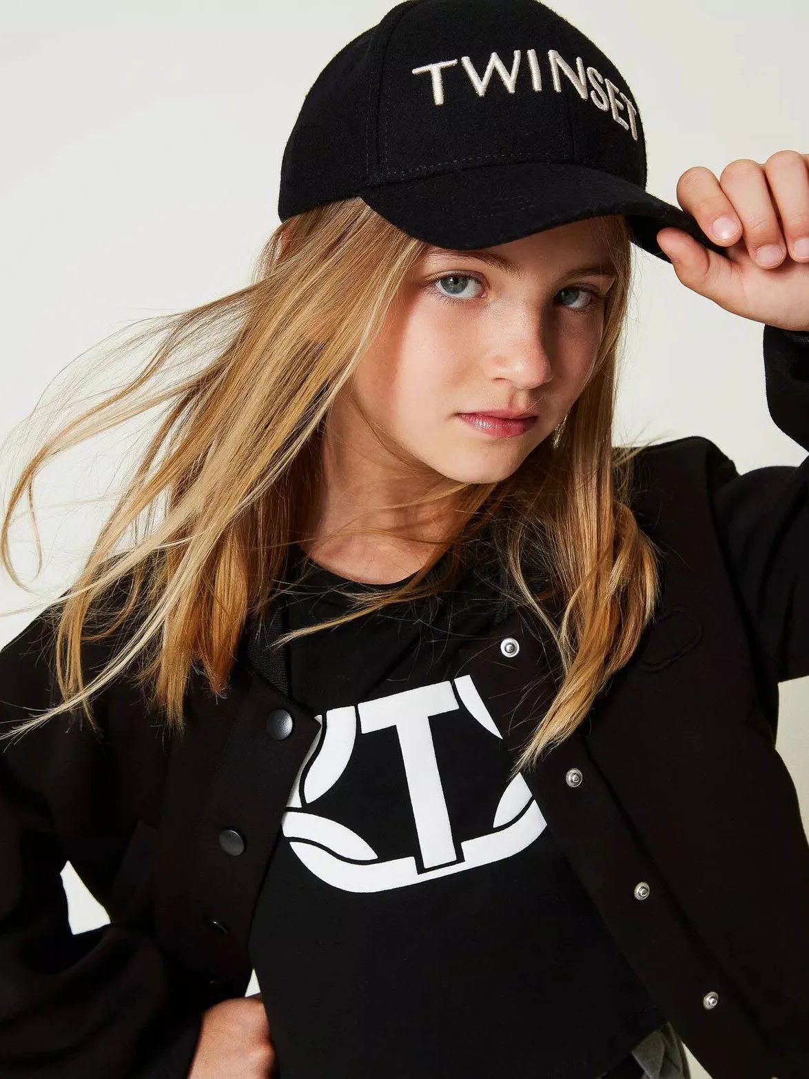 Twinset - Girls’ black cropped t-shirt with logo