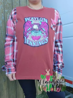 Waylon Jennings Upcycled Tshirt & Flannel Pullover