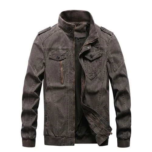 Wiaofellas  -  Brand Clothing Tactical Jeans Jacket Men Casual Vintage Solid Stand Collar Denim Bomber Jackets Streetwear Cotton